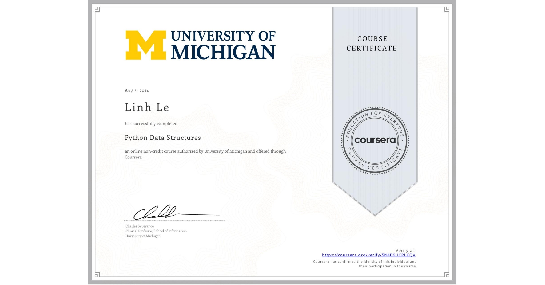 Python Data Structures Certification - University of Michigan